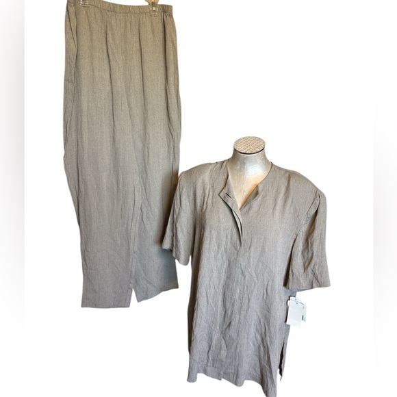 Maren Tops - Vintage MAren Petite Women’s Tan Button Down Lightweight Top & Pant 16 petite